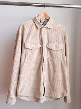 Zara Man Beige Waffle Grid Textured Overshirt Jacket Shacket XL 22x29 Gorpcore